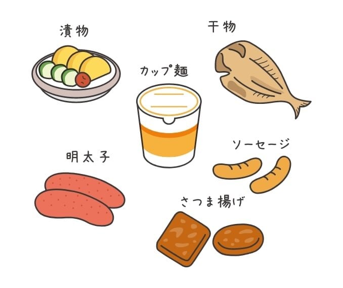漬物・干物・カップ麺・明太子・ソーセージ・さつま揚げ