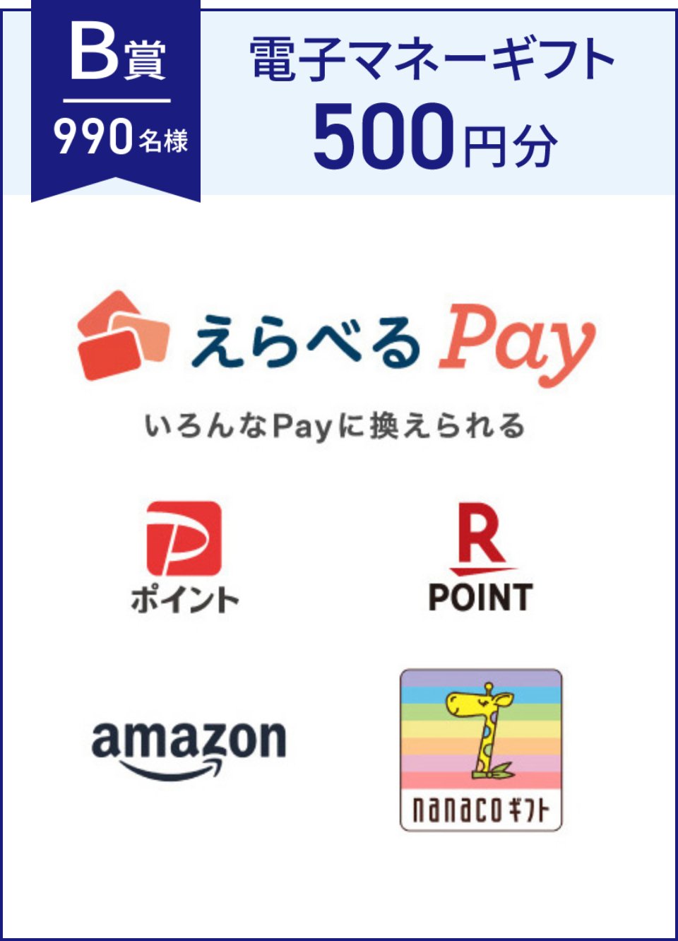 B賞 990名様 電子マネーギフト500円分